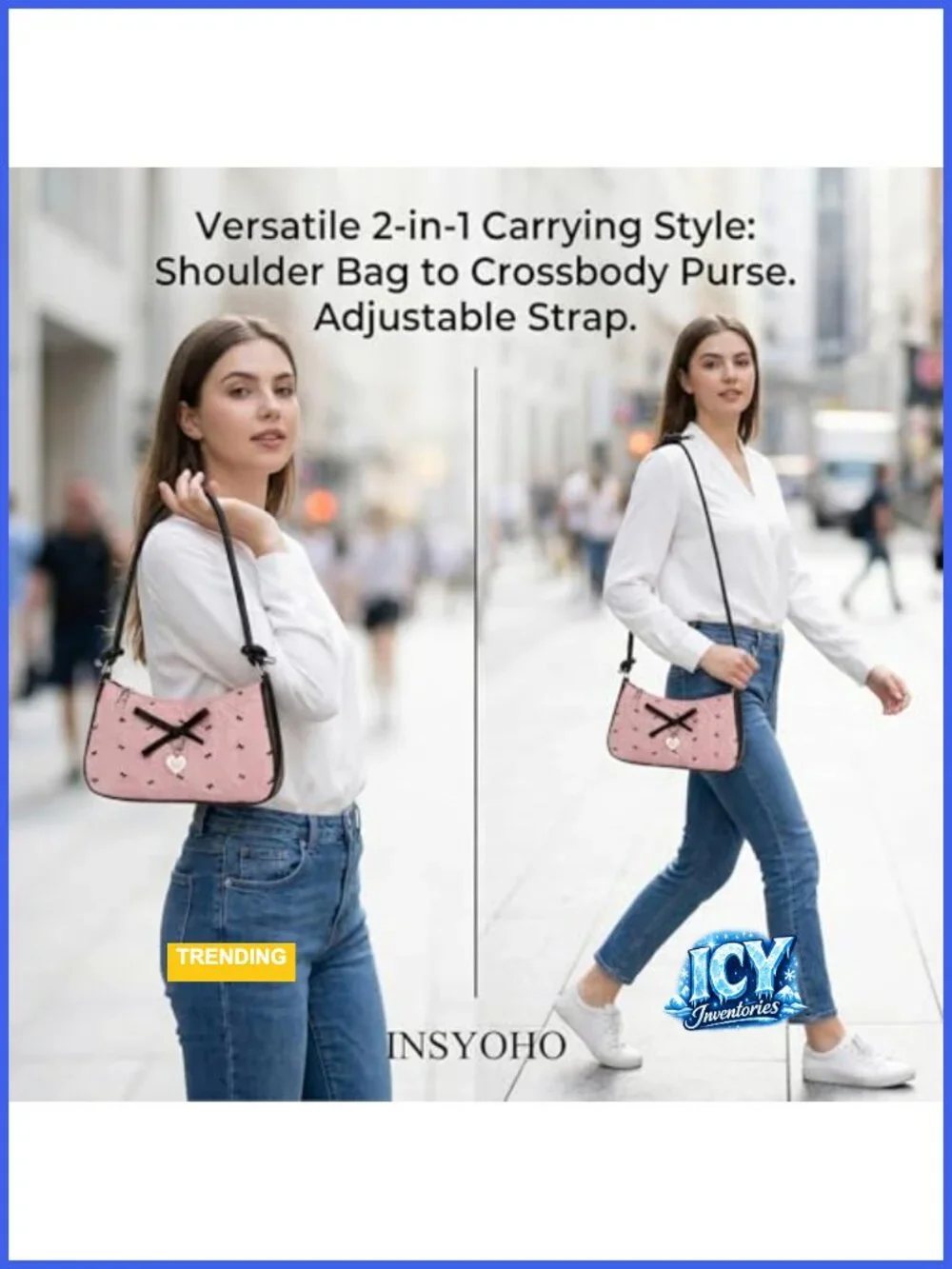 Y2K Coquette Mini Hobo Shoulder Bag Women Cute Bow Purse Vegan Leather